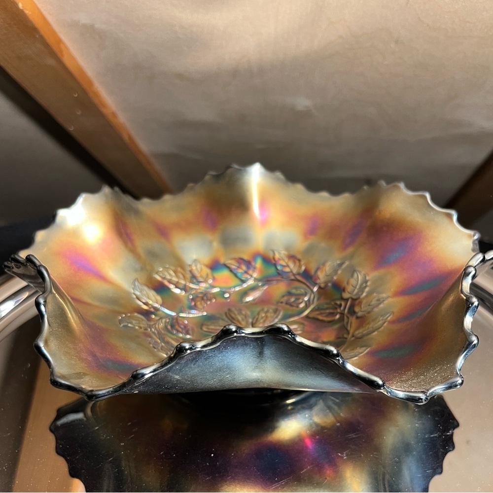 Antique Dugan Cosmos Variant Amethyst Carnival Glass Bowl
